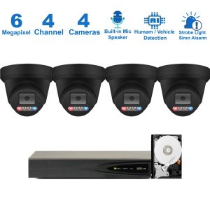 PK-63B442DL : Dual-Light Active Spotlight AI Kit (Hikvision OEM 4 Channel PoE 4K NVR+6MP Turret Full-Color Camera x 4+2TB HDD)