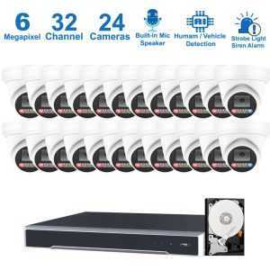 PK-6332244DL : Dual-Light Active Spotlight AI Kit (Hikvision OEM 32 Channel 12MP NVR+6MP Turret Full-Color Camera x 24+4TB HDD)