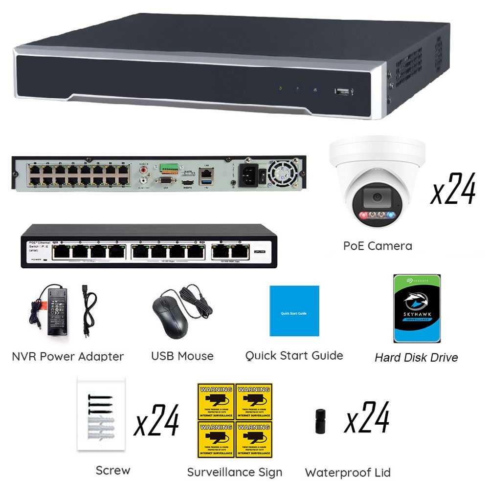 PK-6332244DL : Dual-Light Active Spotlight AI Kit (Hikvision OEM 32 Channel 12MP NVR+6MP Turret Full-Color Camera x 24+4TB HDD) - Image 2