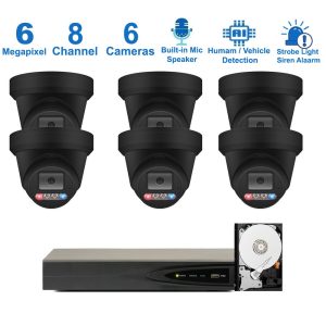 PK-63B862DL : Dual-Light Active Spotlight AI Kit (Hikvision OEM 8 Channel PoE 4K NVR+6MP Turret Full-Color Camera x 6+2TB HDD)