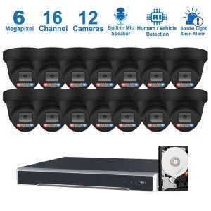 PK-63B16122DL : Dual-Light Active Spotlight AI Kit (Hikvision OEM 16 Channel PoE 4K NVR+6MP Turret Full-Color Camera x 12+2TB HDD)