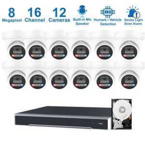 PK-8316122 : Dual-Light Active Spotlight AI Kit (Hikvision OEM 16 Channel PoE 4K NVR+8MP Turret Full-Color Camera x 12+2TB HDD)
