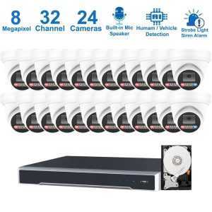 PK-8332244 : Dual-Light Active Spotlight AI Kit (Hikvision OEM 32 Channel PoE 12MP NVR+8MP Turret Full-Color Camera x 24+4TB HDD)