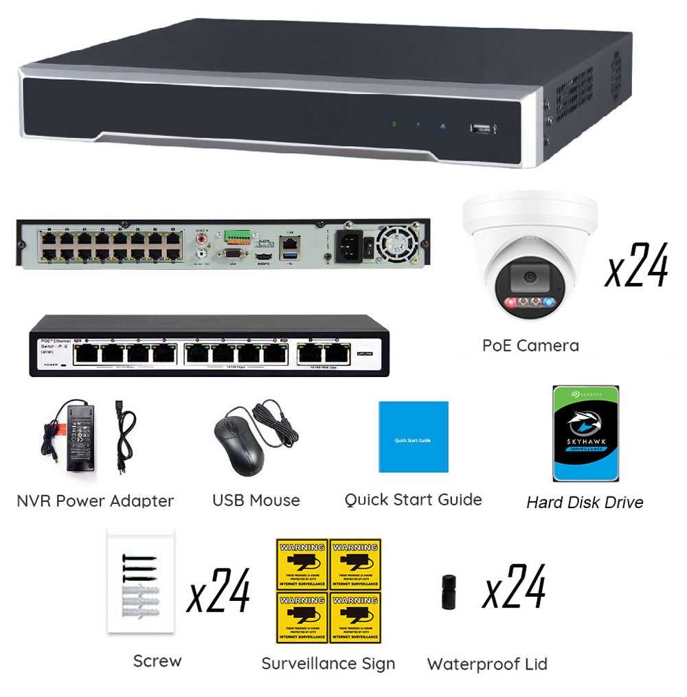 PK-8332244 : Dual-Light Active Spotlight AI Kit (Hikvision OEM 32 Channel PoE 12MP NVR+8MP Turret Full-Color Camera x 24+4TB HDD) - Image 2