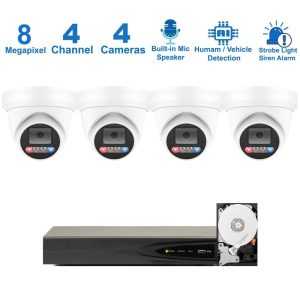 PK-83442 : Dual-Light Active Spotlight AI Kit (Hikvision OEM 4 Channel PoE 4K NVR+8MP Turret Full-Color Camera x 4+2TB HDD)