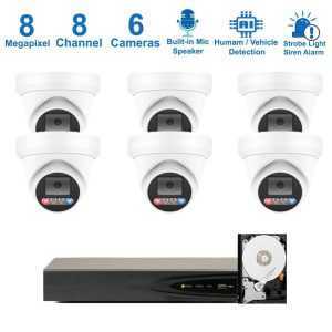 PK-83862 : Dual-Light Active Spotlight AI Kit (Hikvision OEM 8 Channel PoE 4K NVR+8MP Turret Full-Color Camera x 6+2TB HDD)