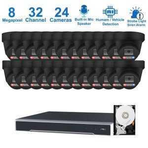 PK-83B32244 : Dual-Light Active Spotlight AI Kit (Hikvision OEM 32 Channel PoE 12MP NVR+8MP Turret Full-Color Camera x 24+4TB HDD)