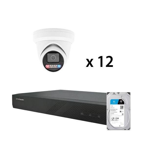 PU-6316124 : Dual-Light Active Spotlight AI Kit (CTvision 16 Channel PoE 4K NVR+6MP Turret Full-Color Camera x 12+4TB HDD) White