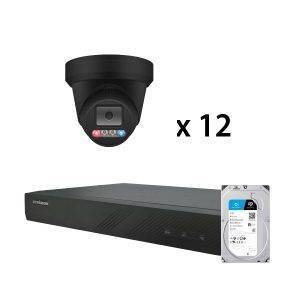 PU-6316124B : Dual-Light Active Spotlight AI Kit (CTvision 16 Channel PoE 4K NVR+6MP Turret Full-Color Camera x 12+4TB HDD) Black